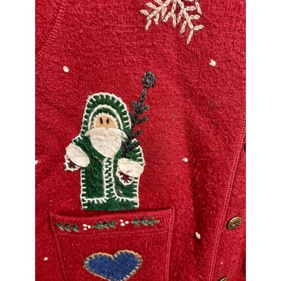 Woolrich Vintage Christmas Vest Holiday‎ Santa Snowman Applique Wool Red Medium - Picture 4 of 10